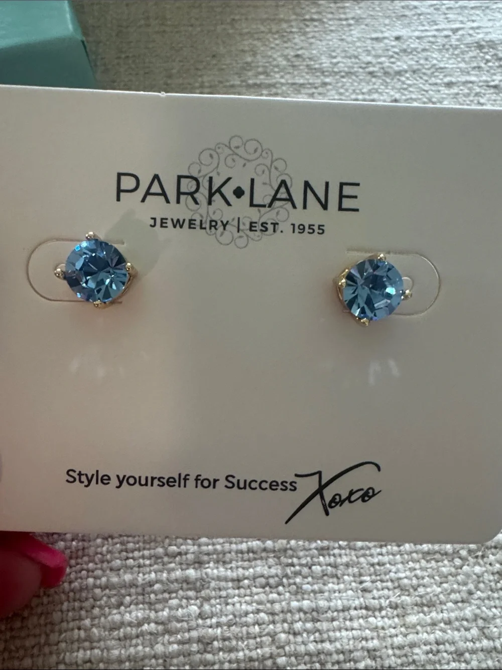 Park Lane Blue Crystal Stud Earrings - Gold Setting. NIB